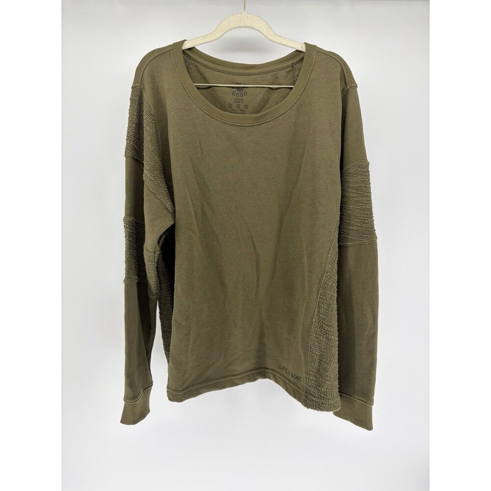 Life Is Good Womens Mixed Media Green Oversized Crewneck Sweatshirt XL
